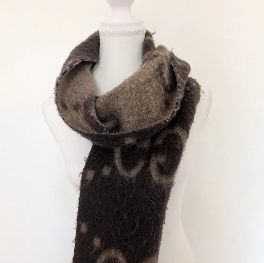 Luxury Brown Patterned Fringe Scarf